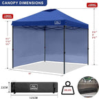 KAMPKEEPER 10x10 Pop Up Canopy Tent with 2 Sidewalls, Beach Tent - Easy Outdoor Sun Shade for Events, Parties, Camping - Gazebo with 4 Weight Bags & Carry Bag.（Navy Blue）