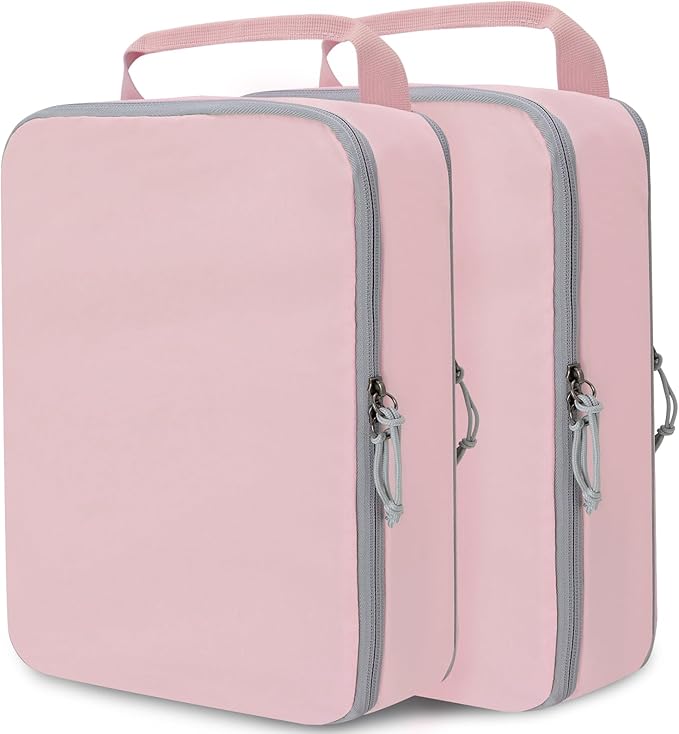 Extra Large Compression Packing Cubes for Travel Essentials, 2 Set Expandable Travel Cubes for Packing Compression Bags Luggage Suitcase Organizer, Pink