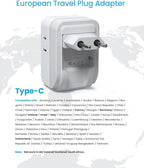 1 Pack European Travel Plug Adapter, VINTAR PD 35W Foldable Type C Adapter with 4 AC Outlets 3 USB Ports(2 USB C), Travel Essentials Charger for US to Most of Europe EU Italy Spain France