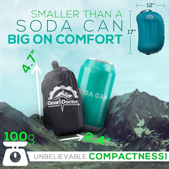 Gear Doctors Camping - Inflatable Camp Pillow, Backpacking - Inflatable - Blow Up Pillow for Camping (Blue)