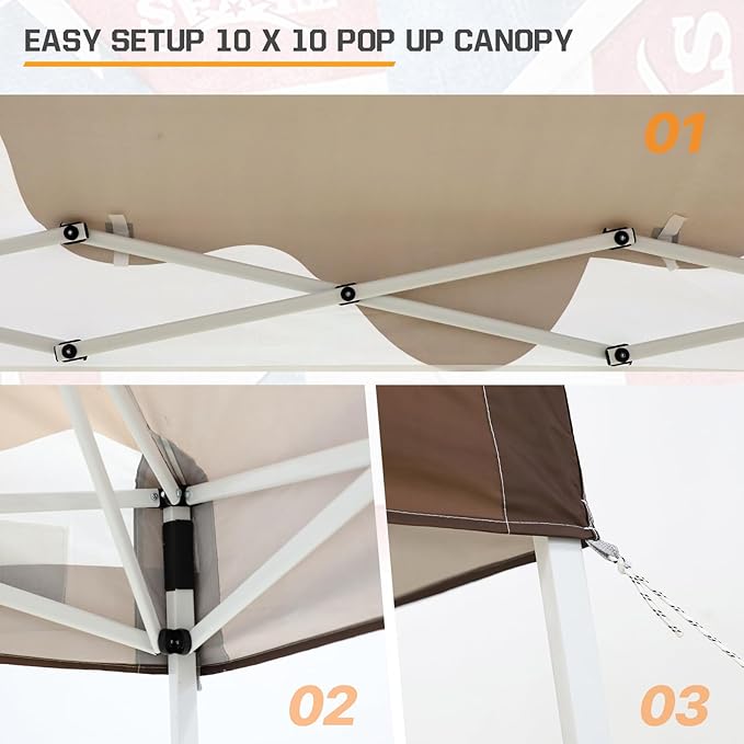 EAGLE PEAK 10x10 Slant Leg Pop-up Canopy Tent Easy One Person Setup Instant Outdoor Beach Canopy Folding Portable Sports Shelter 10x10 Base 8x8 Top (Brown Cow Print)