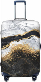 Travel Luggage Cover Suitcase Protector, White Black Gold Marble Abstract Washable Elastic Suitcase Baggage Cover Double-sided with Zipper Closure for Wheeled Suitcase Fits 29-32 Inch Luggage