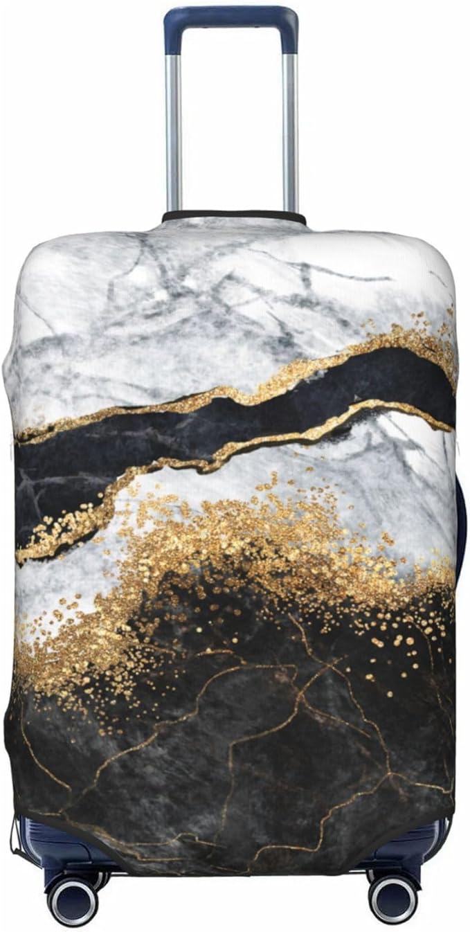Travel Luggage Cover Suitcase Protector, White Black Gold Marble Abstract Washable Elastic Suitcase Baggage Cover Double-sided with Zipper Closure for Wheeled Suitcase Fits 29-32 Inch Luggage