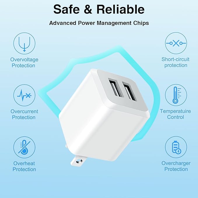 USB Wall Charger, Dual Port Cube Power Adapter Charger Plug Block Charging Box, Dual Port Wall Fast Charging Adapter, Compatible for i Phone 14 13 12 11，Milky White