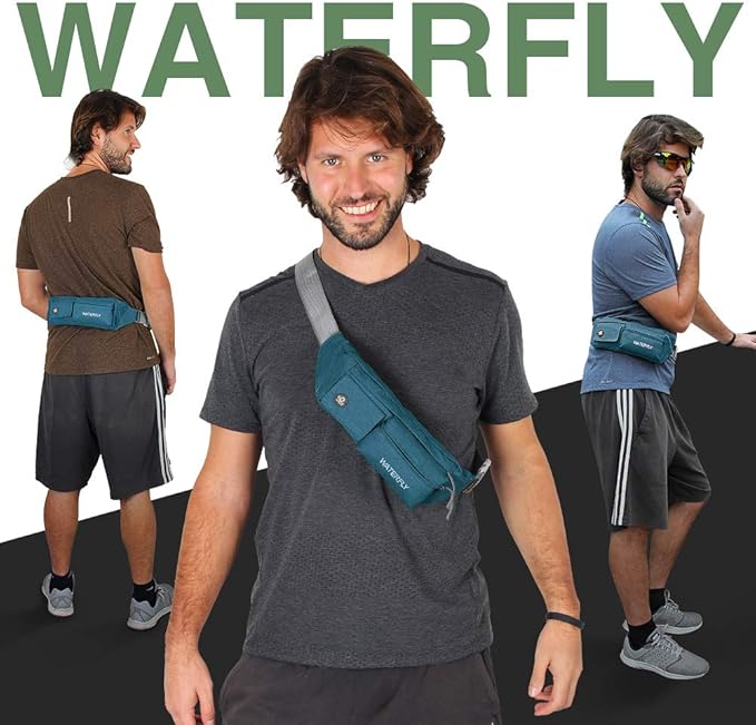WATERFLY Fanny Pack for Women Men Water Resistant Small Waist Pouch Slim Belt Bag with 4 Pockets Lightweight Crossbody Chest Bag Fit All Phones, 11.02 x 2.1 x 4.3 inch,11.02 x 2.1 x 4.3 inch