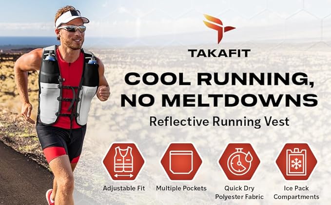 TakaFiTrail Running Hydration Vest Men - Breathable Trail Running Hydration Vest w/ 2 Water Bottles, Bladder Pouch, Ice Pack for Runners - Reflective Marathon Gear Jogging Backpack for Hiking