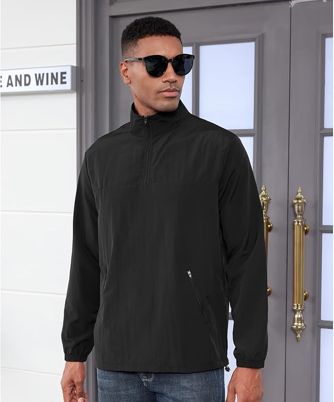 Men's Casual Quarter Zip Pullover Golf Windbreakers Athletic Lightweight Jacket Hiking Running Sweatshirt with Pockets