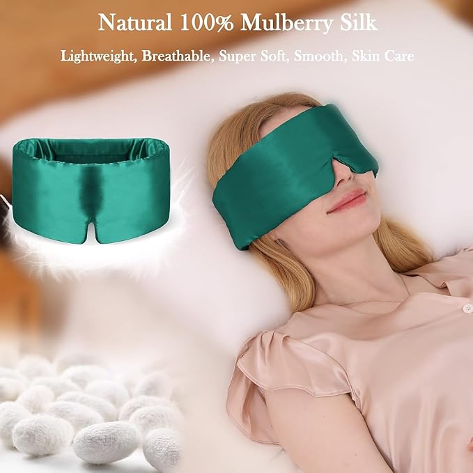 Mulberry Silk Sleep Mask – 100% Silk Sleep Masks for Women, Anti-Wrinkle, Light Blocking Eye Cover, Adjustable for Travel & Beauty (Green)