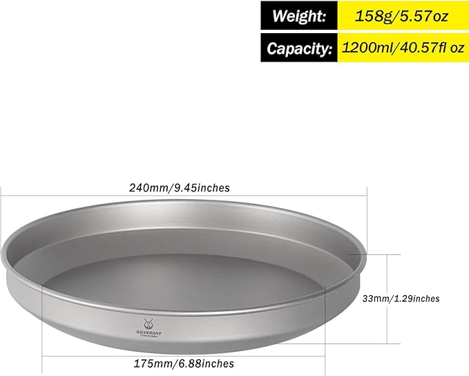 Titanium Trek Plate - Ultralight, Durable Camping Dish Pan Plate - Outdoor Kitchen Essential for Backpacking & Camping - 1200ml