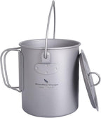 iBasingo 750ml Titanium Mug Camping Hanging Pot with Lid Ultralight Outdoor Travel Tea Coffee Water Cup Portable Hiking Picnic Backpacking Cooking Kit with Foldable Handle Ti3038D