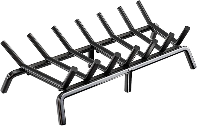 Idzo Cast Iron Fireplace Grate 24 inch, 3/4" Bar Fireplace Log Grate with Extra Leg for Sturdy Stand & Better Air Flow, Quick Assembly Fireplace Wood Grate for Indoor & Outdoor