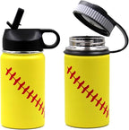 12 oz Softball Water Bottle, Sports Cup Flask Metal Travel Mug with 2 Lids, Stainless Steel Double Wall Vacuum Insulated Leak Proof Water Bottles, Softball Accessories Stuff Gifts for Boys Girls Fans