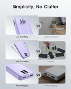 Portable Charger Built-in Cables and AC Wall Plug, 12000mAh power Bank, USB C 22.5W Fast charging Phone Charger ,Compact Lightweight External Battery Pack for iPhones, iPad, Samsung，Tablets, etc.