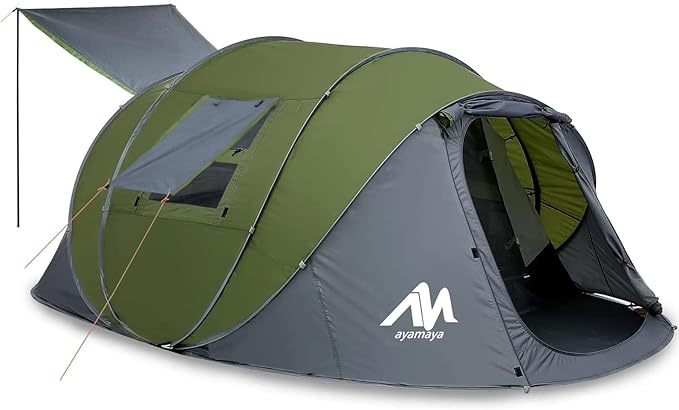 6 Person Pop Up Tents for Camping - AYAMAYA Waterproof Instant Tent Upgraded 2 Doors with Vestibule & Porch, Double Layer Large Size Family Easy Tent Automatic Setup for 4-6 People Camping Hiking