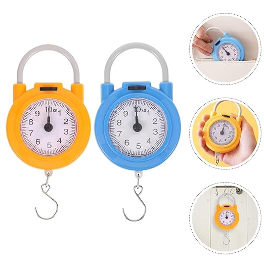 DOITOOL Portable Mini Spring Electronic Scale with Hook, High Precision Small Hanging Weighing Scale for Luggage and Fishing, 2pcs Yellow and Blue for Travel and Home Use