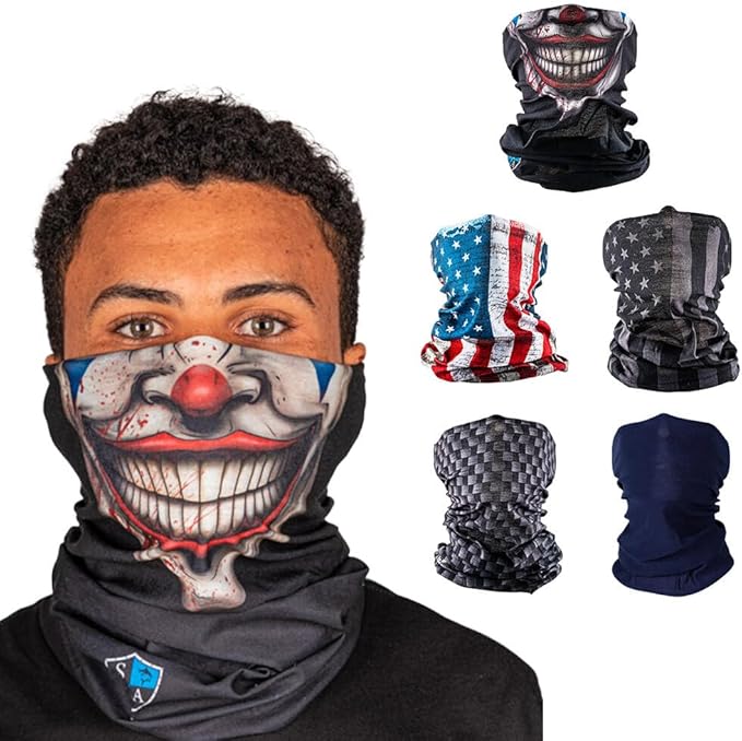 S A Company 5-Pack UV Face Shield | UV 30+ Multipurpose Neck Gaiter Balaclava for Adults