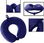 Travel Pillow, 100% Pure Memory Foam Neck Pillow, Suitable for Airplanes, Cars, Trains, Office Naps, Home Lounge Chairs, Removable and Washable Pillow Cover (Blue)