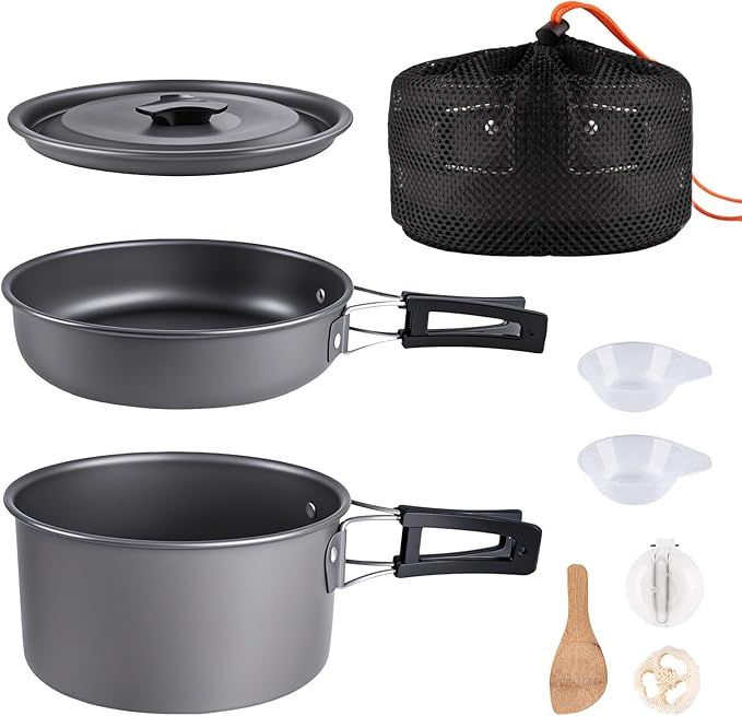 aiGear Camping Cooking Set Cookware Mess Kit with Storage Bag Pot Pan Set Camping Accessories for Outdoor Camping Hiking Picnic Portable and Lightweight Aluminum Color Orange