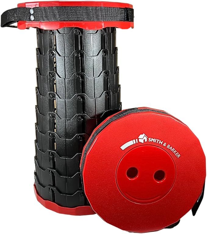 Smith & Barker Upgraded for 2025 Premium Telescopic Folding Stool for Adults and Children Outdoor Indoor Portable Collapsible Foldable Fishing Hiking Camping Festivals Seat (Red)