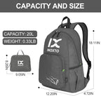 INOXTO 20L Lightweight Hiking Backpack Small Foldable Hiking Daypack for Outdoor Hiking Travel Camping (Grey)