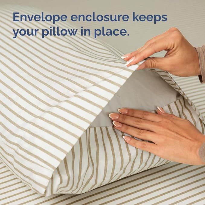Pillowcases - Ultra Soft Hotel Quality Pillowcase Covers - Comfy, Cozy & Wrinkle Free - Shrinkage and Fade Resistant - Machine Washable Pillow Protectors - (King, Beige Stripes 2, 4 Piece Set)