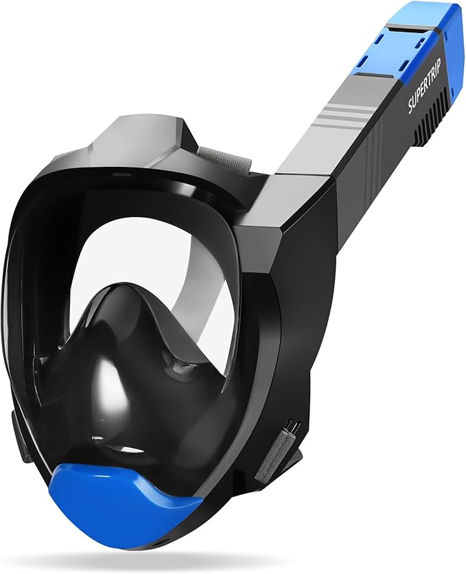 Supertrip Full Face Snorkel Mask Adults, Snorkeling Gear for Adults with Shorten Breathing Distance, Snorkel Mask for 180°Panoramic View Camera Mount Advanced Breathing System, Anti-Fog Anti-Leak