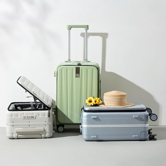 Hanke 24 Inch Checked Luggage PC Hard Shell luggage Top Opening Aluminum Frame Travel Luggage Suitcases with Wheels for Woman Men.(Bamboo Green)