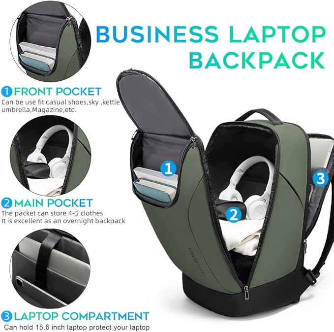 FUTURE AESTHETICS Business Smart Backpack Waterproof for women,men,Fight Approved Durable Backpack suitable as overnight and travel backpack (Green)