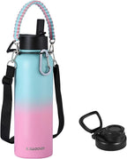 KXIAOCHEN Insulated Water Bottle, Stainless Steel Water Bottle, 2 Lids (Straw and Handle Lid),Wide Mouth Metal Water Bottles Keep Hot and Cold, Double Walled, Thermo Mug, Metal Canteen