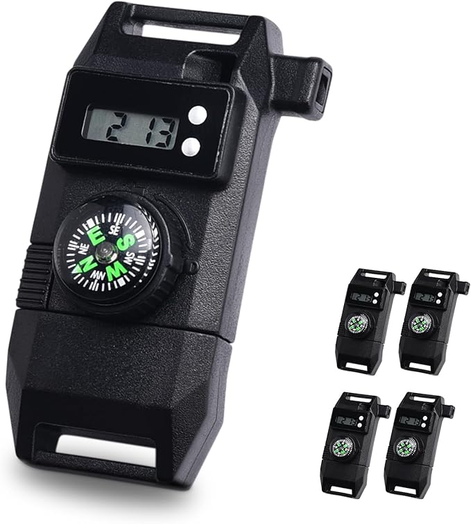 5/8 Inch Compass Flint Scraper Fire Starter Whistle Buckle Paracord Bracelet Outdoor Camping Emergency Survival Travel Kits