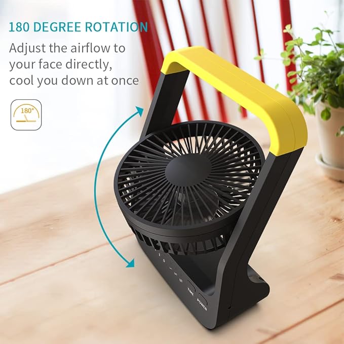Portable Desk Fan, D Battery Operated Fan for Hurricane, Powered Fan by USB Cable 214H Long Lasting with Timer 6'' Portable for Outdoor Camping Quiet 3 Speeds for Office Bedroom