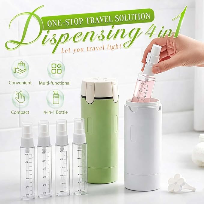 AprYew 4 in 1 Travel Dispenser Bottles Refillable, 4 Pack 30ML Travel Bottles for Toiletries, Travel Size Shampoo and Conditioner Bottles,for Vacation Business Trip (2PC Mix B)