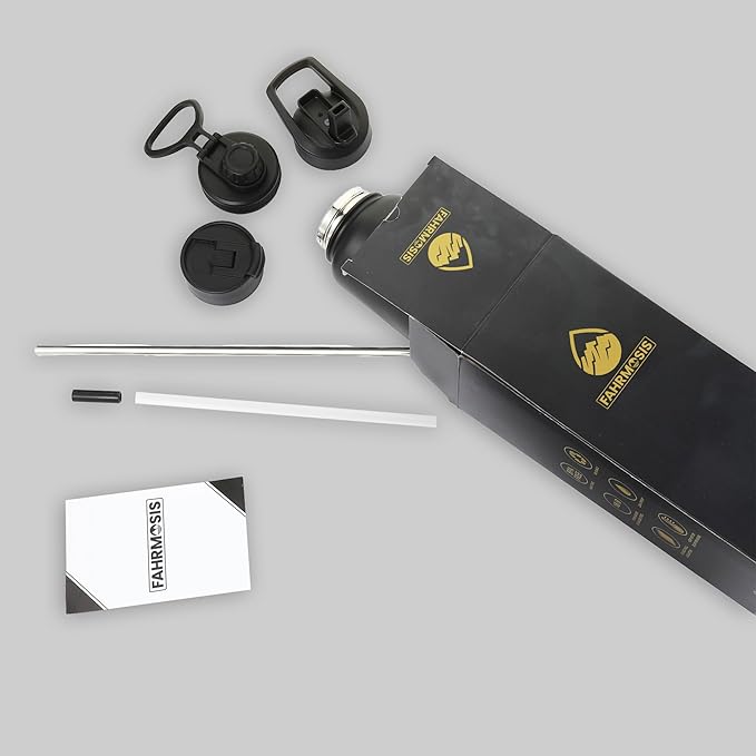 40 Oz Water Bottle with Straw Stainless Steel Sports Water Bottle with 3 Lids (Straw, Chug and Flip Lid) Insulated Leak Proof Metal Jug for Men & Women - Black