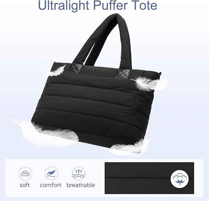 Tote Bag for Women Puffer Work Tote Handbag Large Quilted Nurse Bag with Zipper for Travel