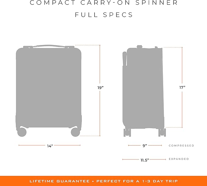 Briggs & Riley Compact 19" Carry-On Expandable Spinner - Carry On Luggage for Travel, Suitcases with Wheels, Softside Rolling Bag for Men & Women, Garment Panels - Baseline Collection, Black