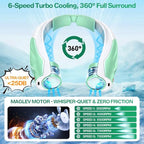 Hands-Free Portable Neck Fans - 6000mAh High Capacity Battery, USB Dual Port Fast Charging, Ultra-Quiet 6 Speeds Cooling Air, 360° Airflow for Outdoor, Indoor, Office, Travel - Green