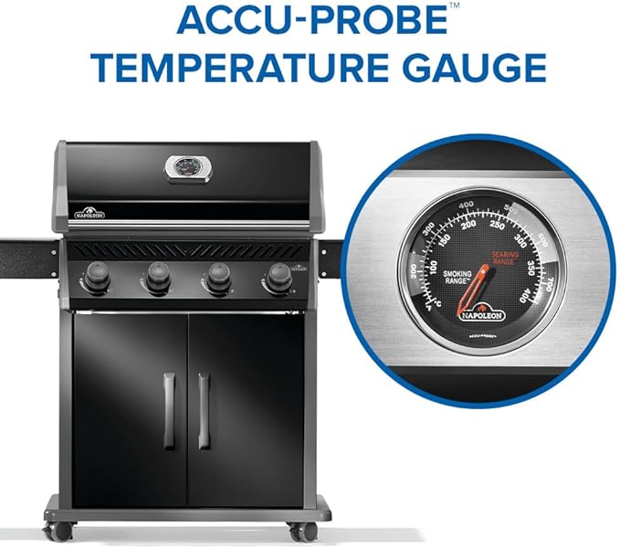 Napoleon Rogue 525 Propane Gas Grill, Black, Stainless Steel Grids, Durable 4-Burner Grill
