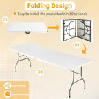 FDW 6FT Folding Picnic Table for Outdoor, Portable Fold-in-Half Plastic Dining Picnic Party Table with Carrying Handle