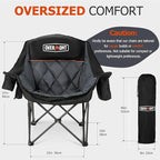 Overmont Oversized XL Camping Chair for Adults - 400lbs Support Heavy-Duty Padded Folding Chair with Side Pocket Cup Holder Cooling Bag for Outdoor Sports Garden Beach Fishing Lawn Black