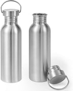 Volhoply 26oz Stainless Steel Water Bottle with Handle 2 Pack,Non Insulated Single Wall, Dishwasher Safe No Plastic 18/8 304 Metal Water Bottles with Wide Mouth for Camping, Hikers, Cyclists