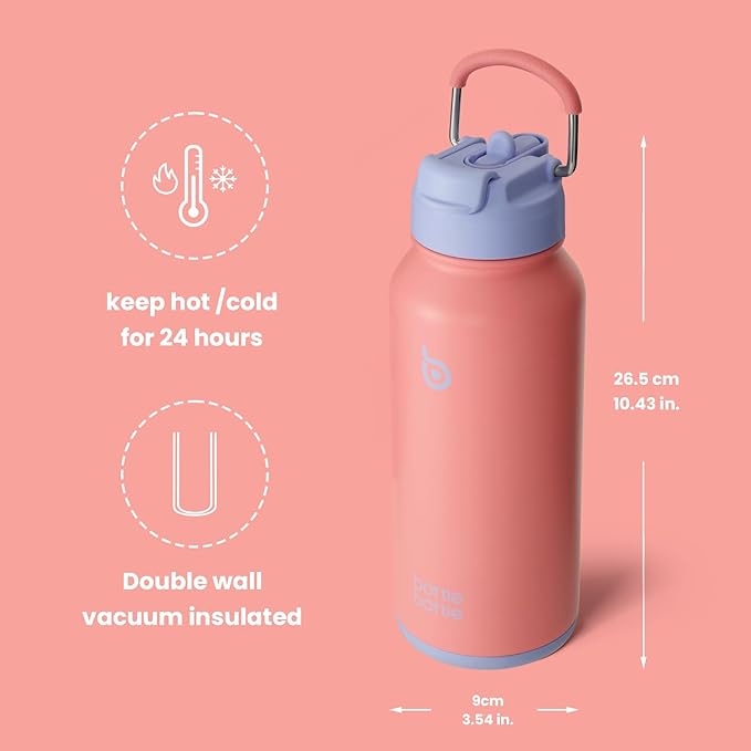 BOTTLE BOTTLE 32oz Insulated Water Bottle Stainless Steel Sport Water Bottle with Straw Dual-use Lid Design for Gym with Pill Box
