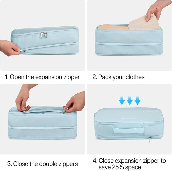 Compression Packing Cubes (Pack of 7), Expandable Luggage Organizer Bags, Hanke Packing Cubes for Travel, Double Zipper Durable Travel Packing Organizers for Suitcase Backpack and Carry-On