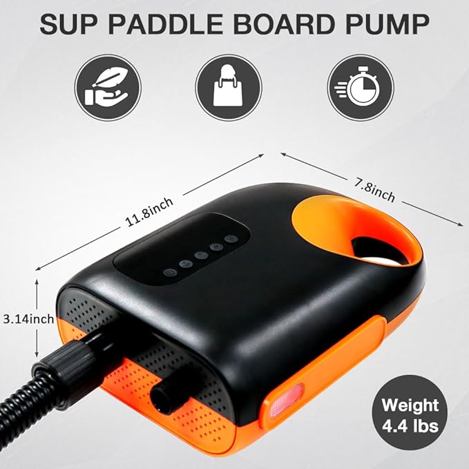 20PSI Paddle Board Pump-Portable Electric SUP Air Pump, Dual Stage Inflation & Deflation SUP Pump, 110W Paddleboard Pump with Auto-Off Function & 12V DC Car Connector for Paddle Board, Kayaks