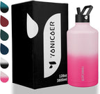 Insulated Water Bottle 128oz,Triple Wall Vacuum Stainless Steel(Dishwasher Safe),Leak Proof & Non-BPA,Flask Jug with Paracord Handle & Straw Spout Lids Sports Sakura