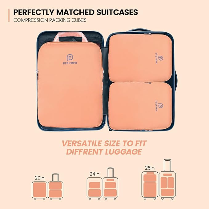 Lightweight Compression Packing Cubes for Suitcases, Compressible Expandable Travel Packing Organizer with Clear Toiletries and Backpack Bag, Travel Essentials for Carry on Luggage 7 Set