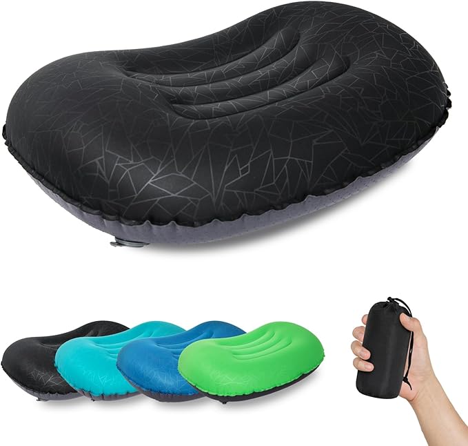 ATEPA Inflatable Camping Pillow, Ultralight Waterproof Travel Pillow with Ergonomic Support & Leak-Proof Air Valve, Compact Portable Pillow for Hiking Backpacking Tent Airplane Beach, Black