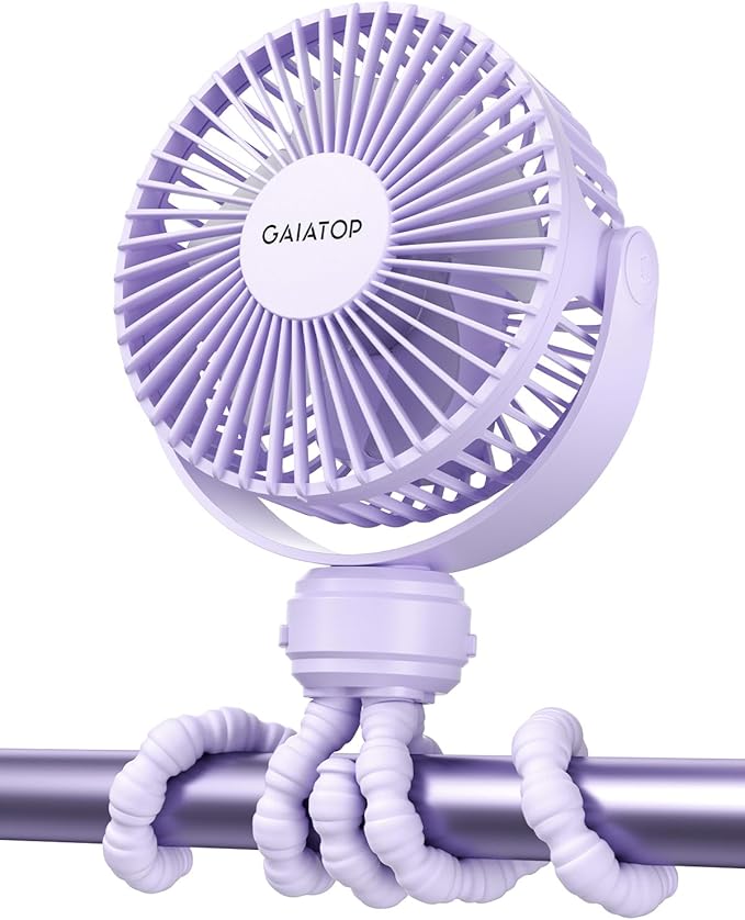 Gaiatop Mini Electric Fan with 360 Rotation, 5.5mm Gaps, Rechargeable Battery, 3 Speeds, Purple