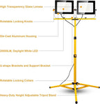20000 Lumen Work Lights with Stand, 200W Dual Head LED Work Light, Waterproof Lamp with Individual Switch, Adjustable Metal Telescoping Tripod