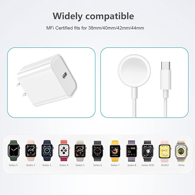 10FT for Apple Watch Charger, Long 10 FT iWatch Portable Wireless Fast Charging Cable Cord with USB C i-Watch Charger Plug Compatible with Series 10/9/8/7/SE/6/5/4/3/2/1 2Pack