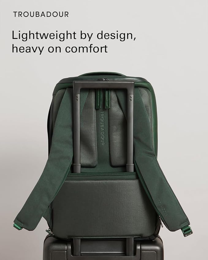 Troubadour Pioneer Backpack 3.0 - Premium Everyday Bag with Padded Laptop Section, Ventilated Shoe Compartment & Sustainable Waterproof Material - All-Day Lightweight Comfort Design - Obsidian Green